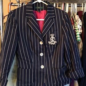 Lauren Ralph Lauren Blue and White Striped Blazer